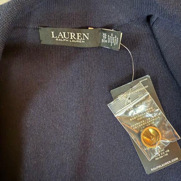 LAUREN RALPH LAUREN Navy Sweater-Knit Cotton-Blend Blazer XS - Picture 11 of 11
